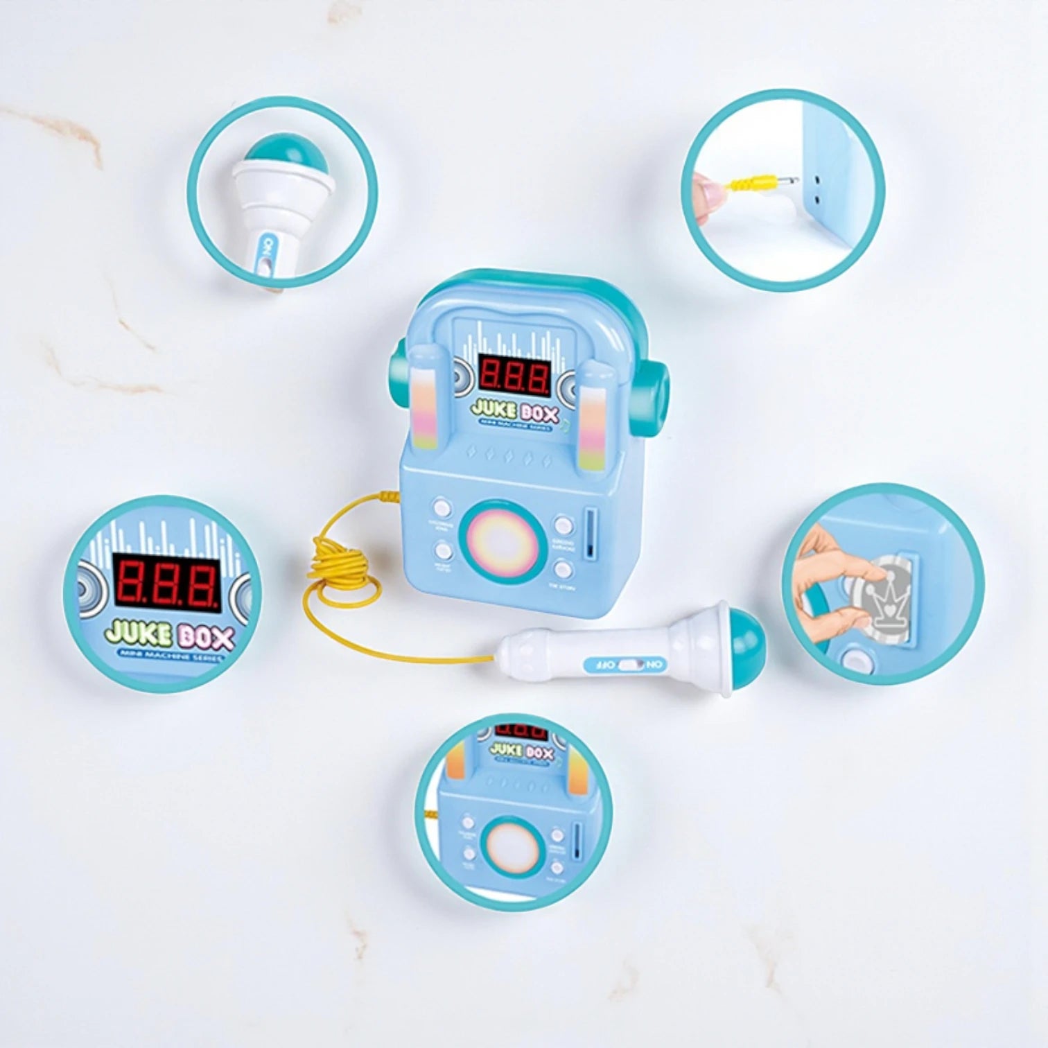 MK Kids Karaoke Juke Box | 3-in-1 Music Player, Coin-Operated Singing Machine, MP3 Mobile Speaker, Flashing Lights Toy for Children - Damoo