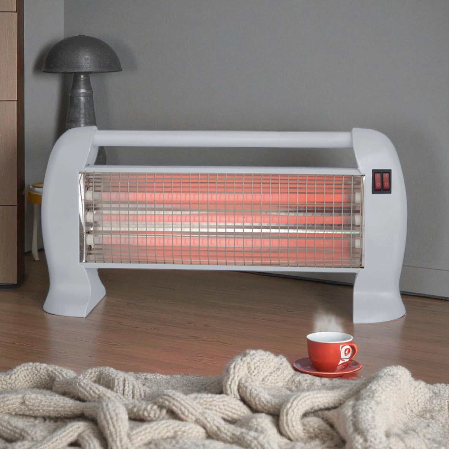 Quartz Heater 1500W with Adjustable 3 Heat Settings – High-Efficiency Energy-Saving Electric Room Heater with Safety Tip-Over Switch & Cool-Touch Housing - Damoo