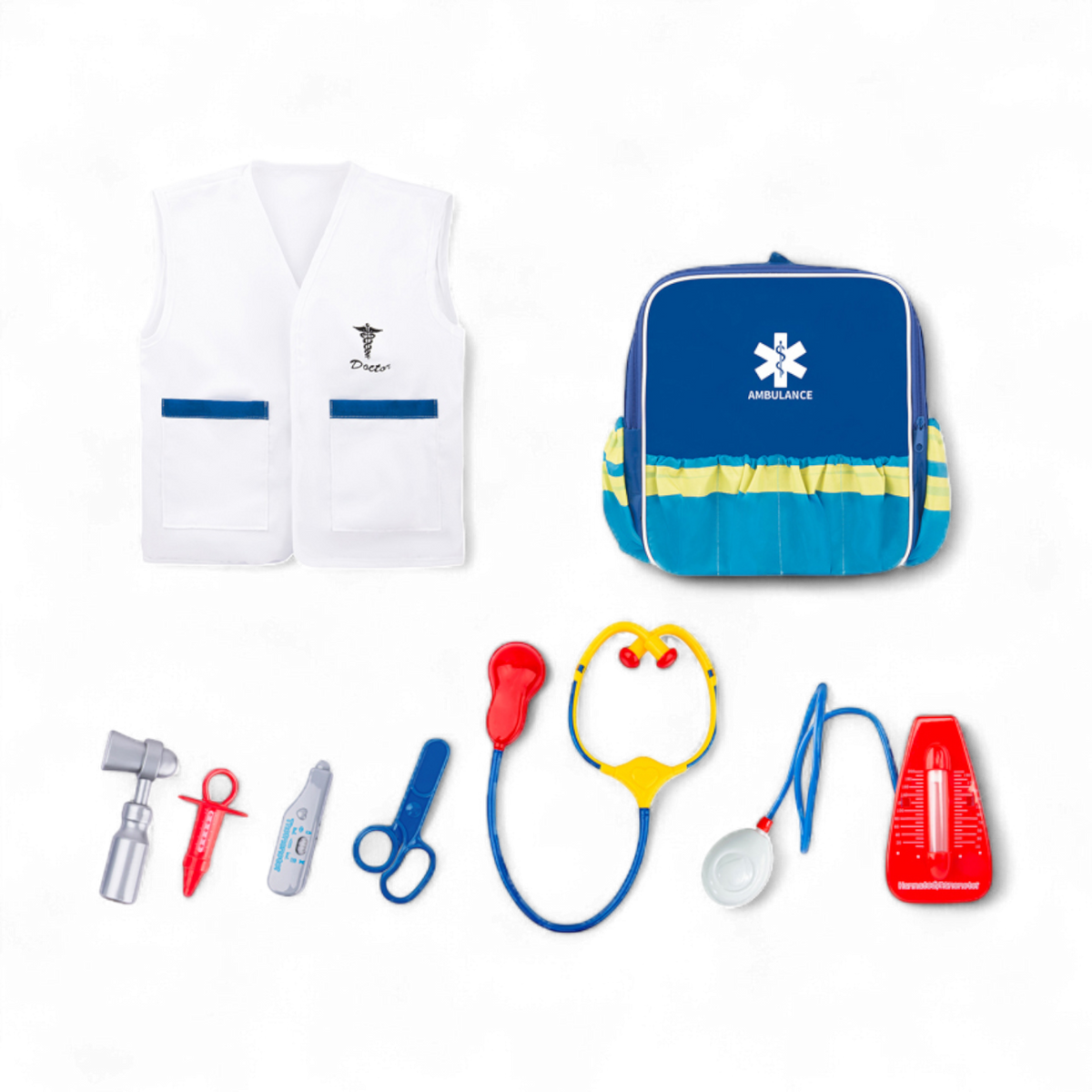 Kids Doctor Costume Pretend Play Set with Medical Tools & White Coat – Educational Role Play Cosplay Doctor Kit for Boys & Girls – Fun Dress Up Toy with Stethoscope, Syringe & Accessories – Ages 3+ - Damoo