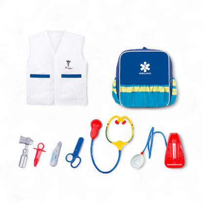 Kids Doctor Costume Pretend Play Set with Medical Tools & White Coat – Educational Role Play Cosplay Doctor Kit for Boys & Girls – Fun Dress Up Toy with Stethoscope, Syringe & Accessories – Ages 3+ - Damoo