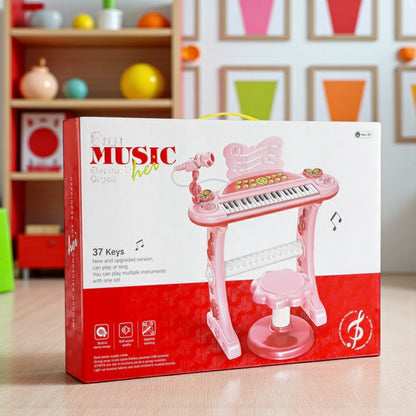 Fun Music Electronic Organ Keyboard for Kids | 37 Keys Piano with Microphone, Stool, Lights & Demo Songs | Educational Music Toy for Children 3+
