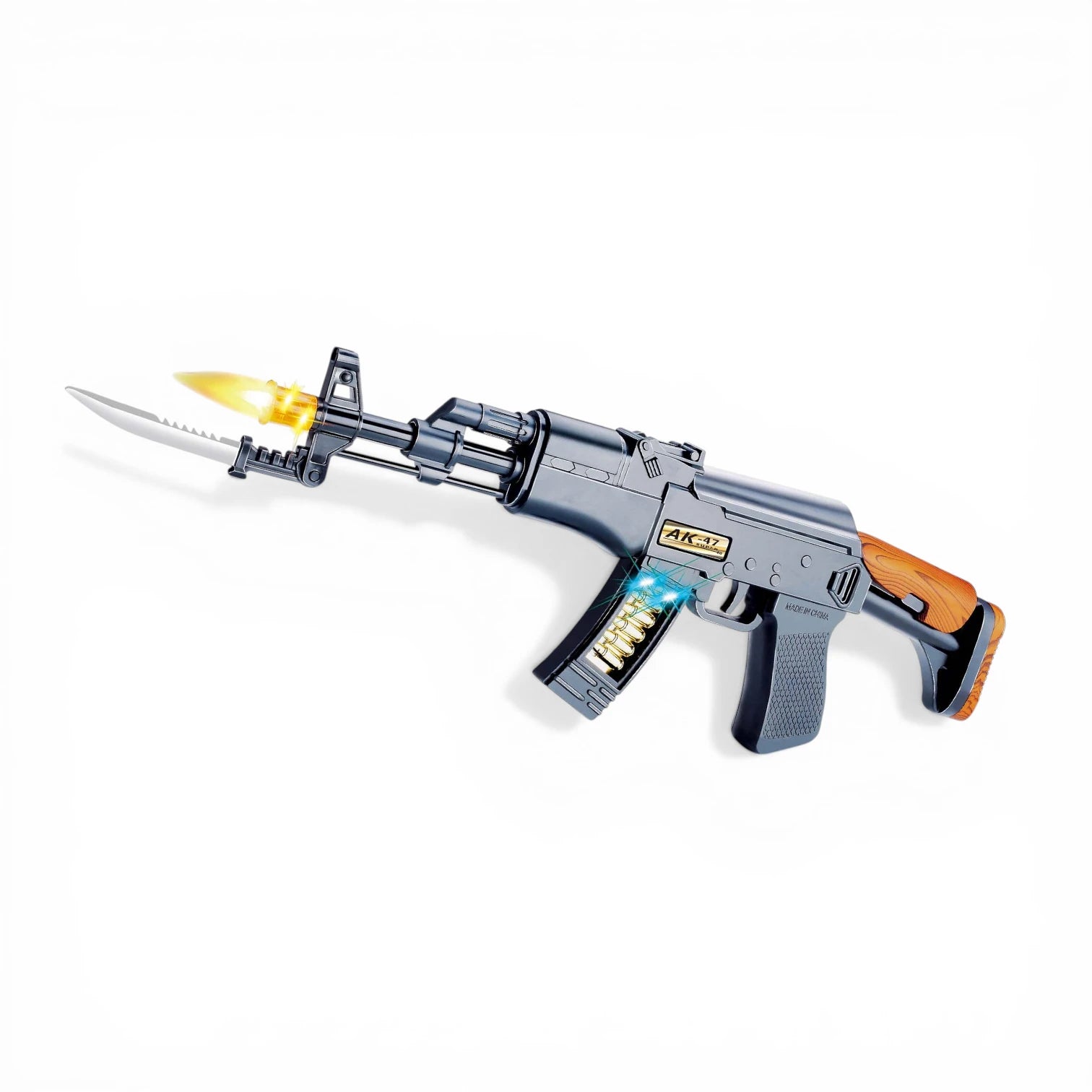 King of War AK-47 Battery Operated Toy Gun for Kids Boys with Light, Sound & Vibration – Musical Shooting Blaster with Foldable Safe Knife, Lightweight ABS Plastic Toy (42CM)