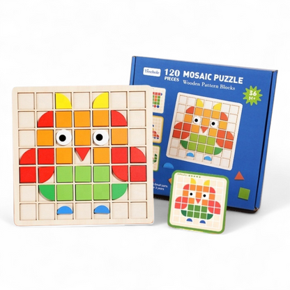 BMT 3D Mosaic Puzzle Wooden Building Blocks Toy – 120 Pcs Montessori Early Educational Set with Sticks, Rings, Pattern Cards & Storage Bag | Creative STEM Learning Toy for Kids Ages 3+ - Damoo