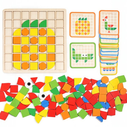 BMT 3D Mosaic Puzzle Wooden Building Blocks Toy – 120 Pcs Montessori Early Educational Set with Sticks, Rings, Pattern Cards & Storage Bag | Creative STEM Learning Toy for Kids Ages 3+ - Damoo