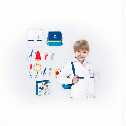 Kids Doctor Costume Pretend Play Set with Medical Tools & White Coat – Educational Role Play Cosplay Doctor Kit for Boys & Girls – Fun Dress Up Toy with Stethoscope, Syringe & Accessories – Ages 3+ - Damoo
