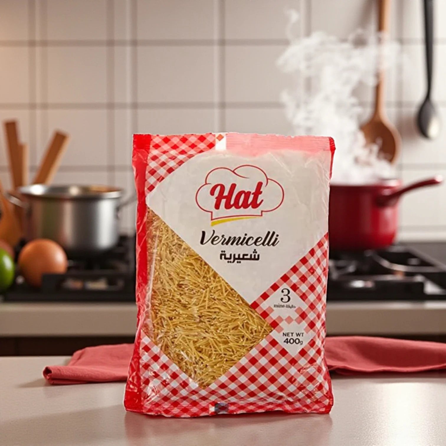 Hat Vermicelli Cut Pasta – 3 Pack x 400g | UAE-Made Short Vermicelli Noodles | Quick-Cook, Flavor-Absorbing Pasta for Soups, Salads & Savory Dishes - Damoo