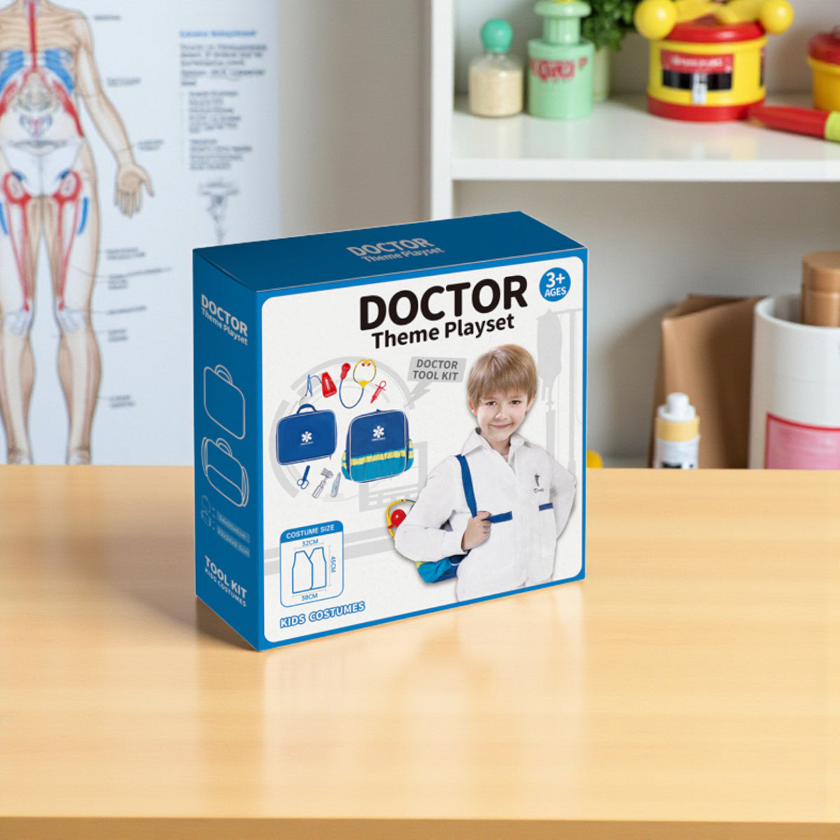 Kids Doctor Costume Pretend Play Set with Medical Tools & White Coat – Educational Role Play Cosplay Doctor Kit for Boys & Girls – Fun Dress Up Toy with Stethoscope, Syringe & Accessories – Ages 3+ - Damoo