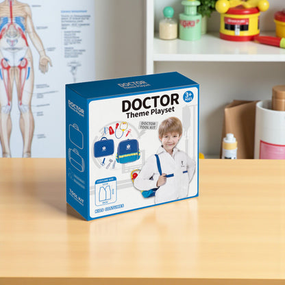 Kids Doctor Costume Pretend Play Set with Medical Tools & White Coat – Educational Role Play Cosplay Doctor Kit for Boys & Girls – Fun Dress Up Toy with Stethoscope, Syringe & Accessories – Ages 3+ - Damoo