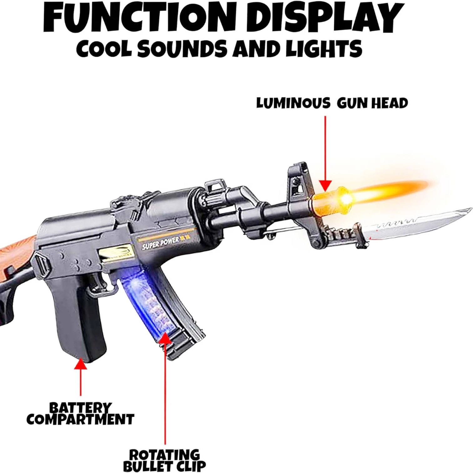 King of War AK-47 Battery Operated Toy Gun for Kids Boys with Light, Sound & Vibration – Musical Shooting Blaster with Foldable Safe Knife, Lightweight ABS Plastic Toy (42CM)