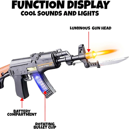 King of War AK-47 Battery Operated Toy Gun for Kids Boys with Light, Sound & Vibration – Musical Shooting Blaster with Foldable Safe Knife, Lightweight ABS Plastic Toy (42CM)
