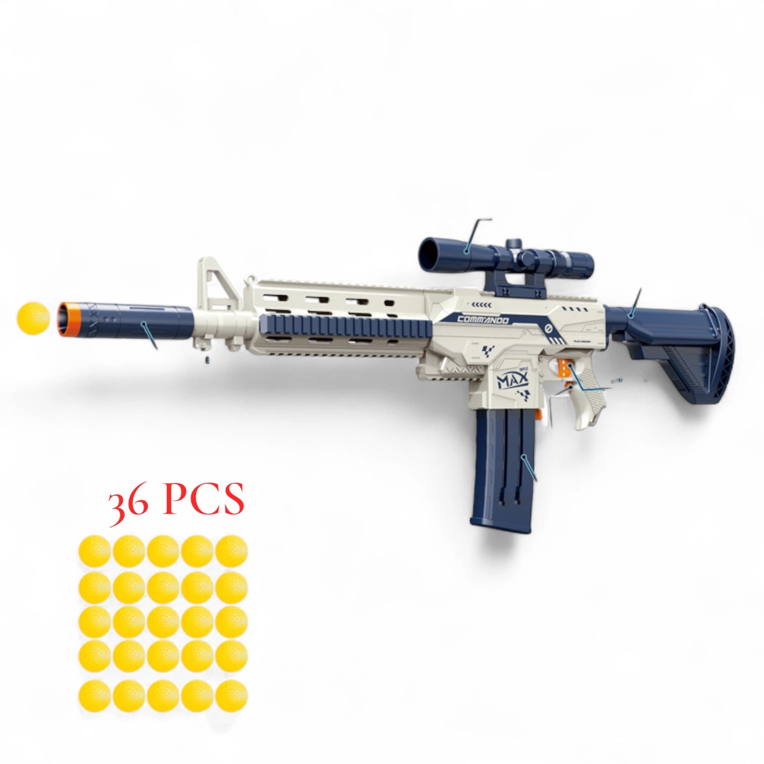 Electric Soft Bullet Gun Toy for Kids – Automatic Blaster with 36 Foam Bullets, Rechargeable Battery & LED Effects | Safe Air Soft Shooting Toy
