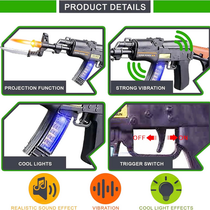King of War AK-47 Battery Operated Toy Gun for Kids Boys with Light, Sound & Vibration – Musical Shooting Blaster with Foldable Safe Knife, Lightweight ABS Plastic Toy (42CM)