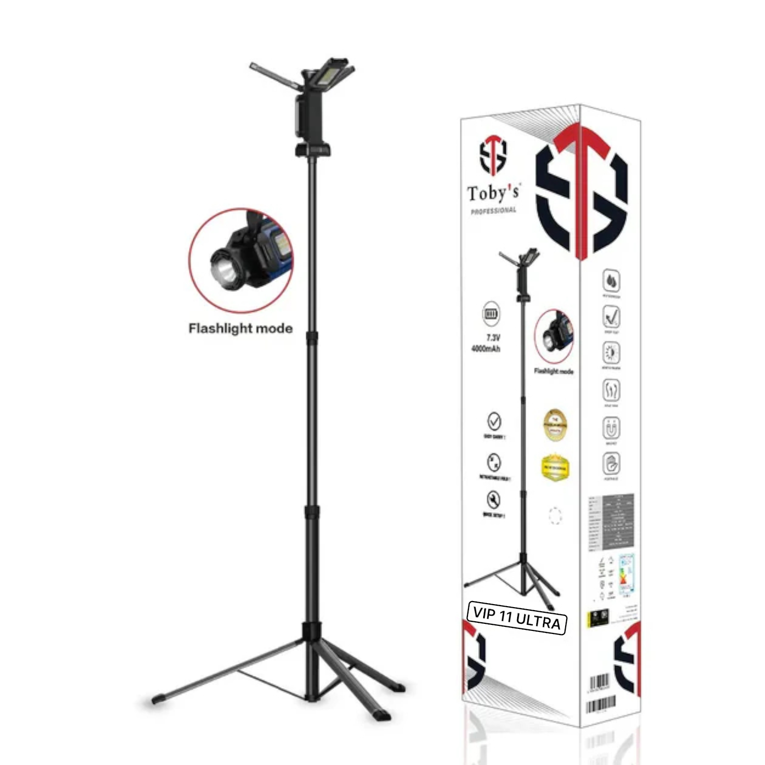 Toby’s VIP-11 Ultra Professional Camping Light | 5000 Lumens LED Floodlight with Tripod Stand | 14.6V 4000mAh Rechargeable Battery | Outdoor Fishing, Party, and Emergency Lighting - Damoo