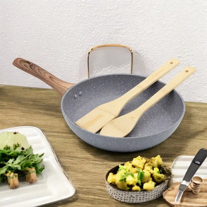 DELCASA 11-Piece Non-Stick Cookware Set – Forged Aluminum with Durable Granite Coating, PTFE & PFOA Free, Induction Compatible, Soft-Touch Bakelite Handles, Tempered Glass Lids, 5-Layer Construction - Damoo