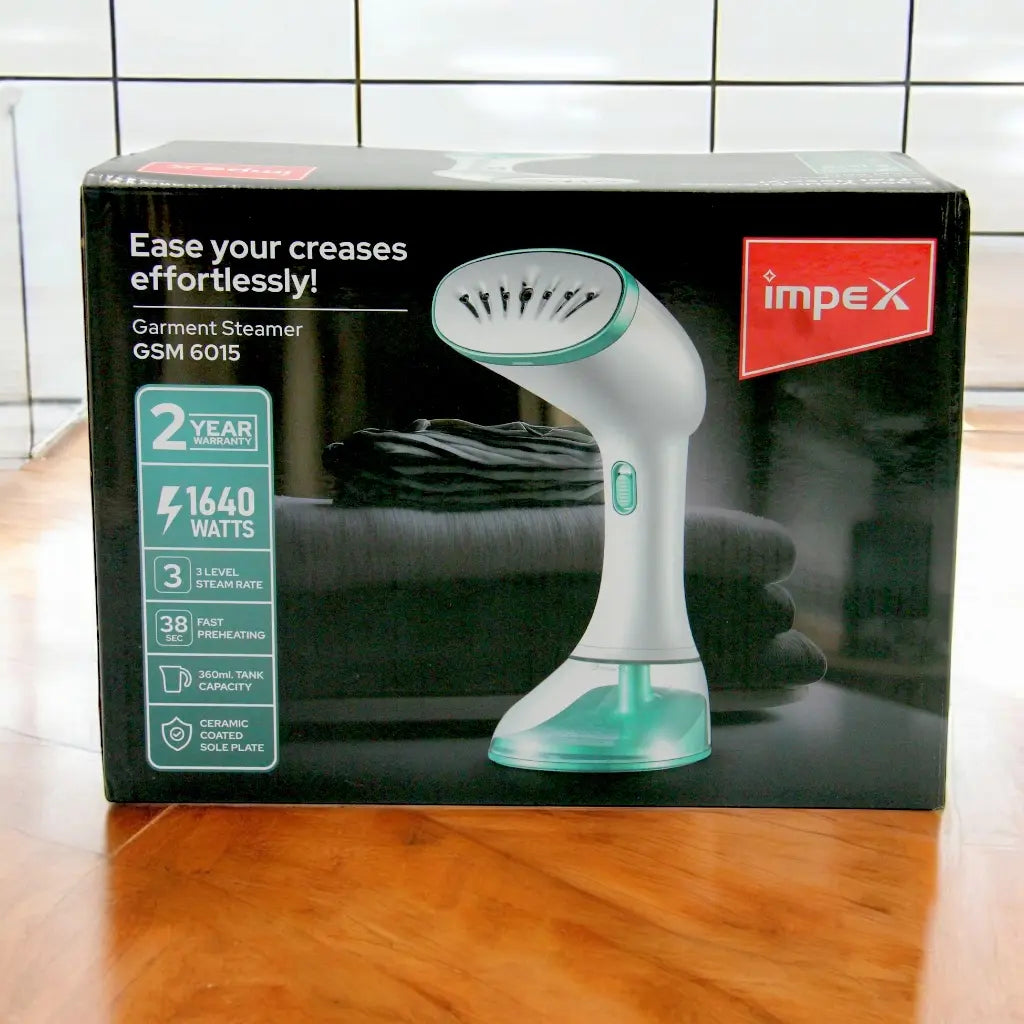 Impex GSM 6015 Handheld Garment Steamer – 1640W Powerful Fabric Steamer with 38s Preheat, 3 Steam Levels, 360ml Water Tank & Ceramic Soleplate – Includes Hand Brush – Portable Clothes Steamer for Quick Wrinkle Removal - Damoo