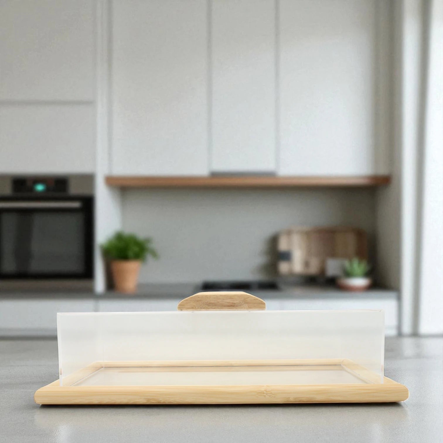 Damoo Large Bamboo Serving Tray with Clear Acrylic Lid and Wooden Handle – Elegant Food Display Cover for Pastries, Snacks, Cheese & Desserts – Eco-Friendly Kitchen & Café Server Tray for Parties, Buffets & Everyday Use - Damoo