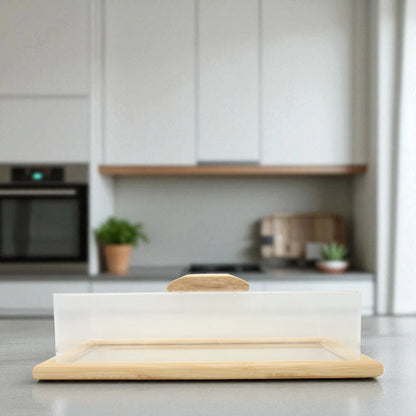 Damoo Large Bamboo Serving Tray with Clear Acrylic Lid and Wooden Handle – Elegant Food Display Cover for Pastries, Snacks, Cheese & Desserts – Eco-Friendly Kitchen & Café Server Tray for Parties, Buffets & Everyday Use - Damoo
