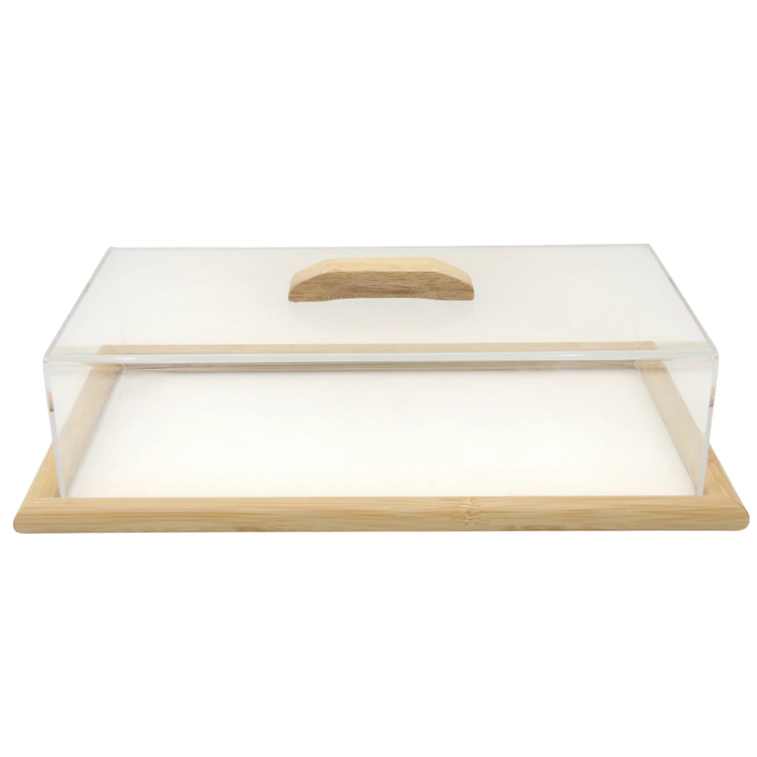 Damoo Large Bamboo Serving Tray with Clear Acrylic Lid and Wooden Handle – Elegant Food Display Cover for Pastries, Snacks, Cheese & Desserts – Eco-Friendly Kitchen & Café Server Tray for Parties, Buffets & Everyday Use - Damoo
