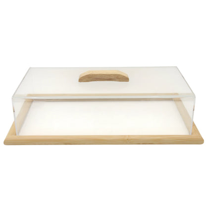 Damoo Large Bamboo Serving Tray with Clear Acrylic Lid and Wooden Handle – Elegant Food Display Cover for Pastries, Snacks, Cheese & Desserts – Eco-Friendly Kitchen & Café Server Tray for Parties, Buffets & Everyday Use - Damoo