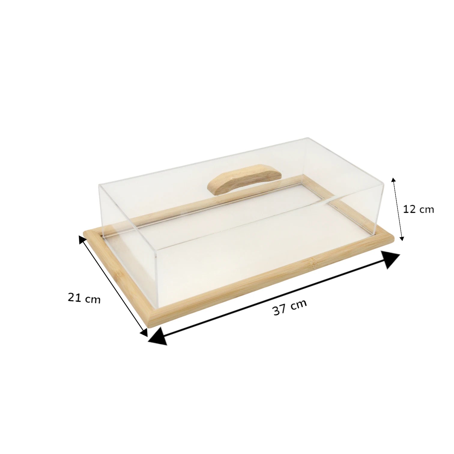 Damoo Large Bamboo Serving Tray with Clear Acrylic Lid and Wooden Handle – Elegant Food Display Cover for Pastries, Snacks, Cheese & Desserts – Eco-Friendly Kitchen & Café Server Tray for Parties, Buffets & Everyday Use - Damoo