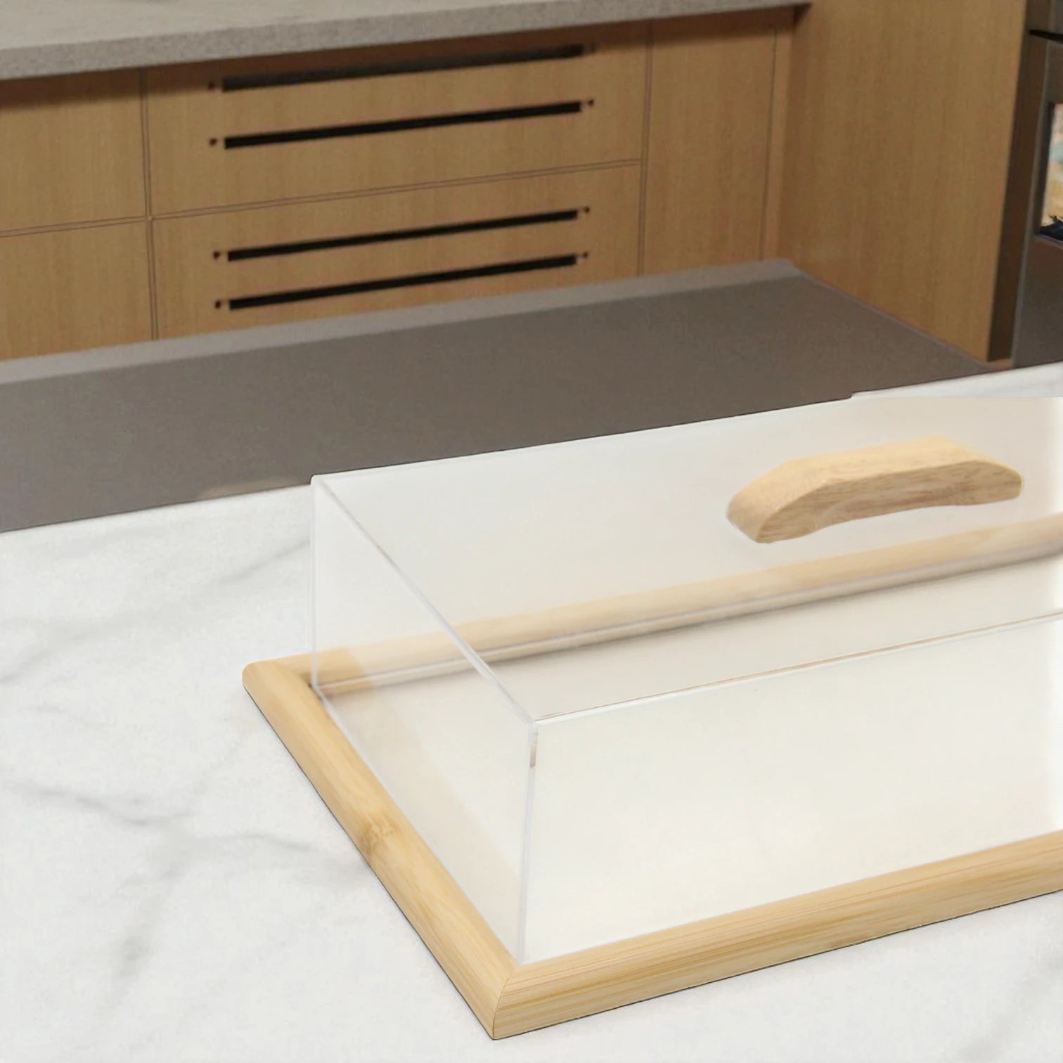Damoo Large Bamboo Serving Tray with Clear Acrylic Lid and Wooden Handle – Elegant Food Display Cover for Pastries, Snacks, Cheese & Desserts – Eco-Friendly Kitchen & Café Server Tray for Parties, Buffets & Everyday Use - Damoo