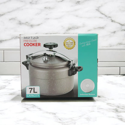 HTH 7L Granite Premium Arabic Pressure Cooker – Large Capacity Non-Stick Quick Cooking Commercial Pressure Pot with Explosion-Proof Double Lock Lid, Induction Compatible, Steamer & Canner - Damoo