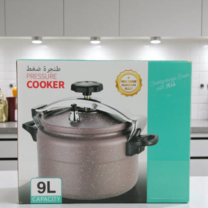 HTH High-Grade Aluminium Pressure Cooker 9L – Durable & Fast Cooking Pot with Secure Lock Lid, Non-Stick Finish, Ideal for Large Families - Damoo