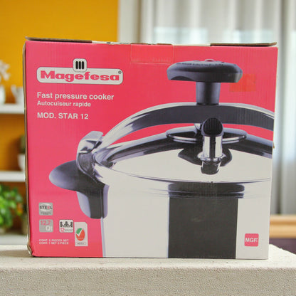 Magefesa Star 12 Fast Pressure Cooker – 12.7 Qt Stainless Steel High-Capacity Cooking Pot with Secure Locking Lid, 2-Piece Set, Durable & Efficient Kitchen Essential - Damoo