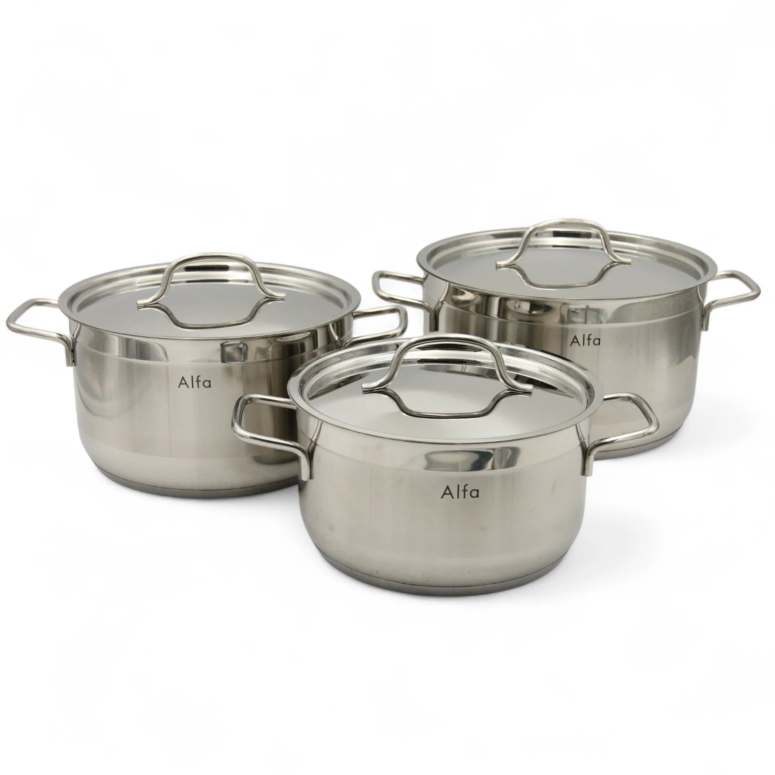Alfa 6-Piece Stainless Steel Cookware Set HM210 – 18/10 CrNi Steel, Triplex Capsule Bottom, Durable Pots with Lids (4.5L, 6.2L, 7.7L) - Damoo
