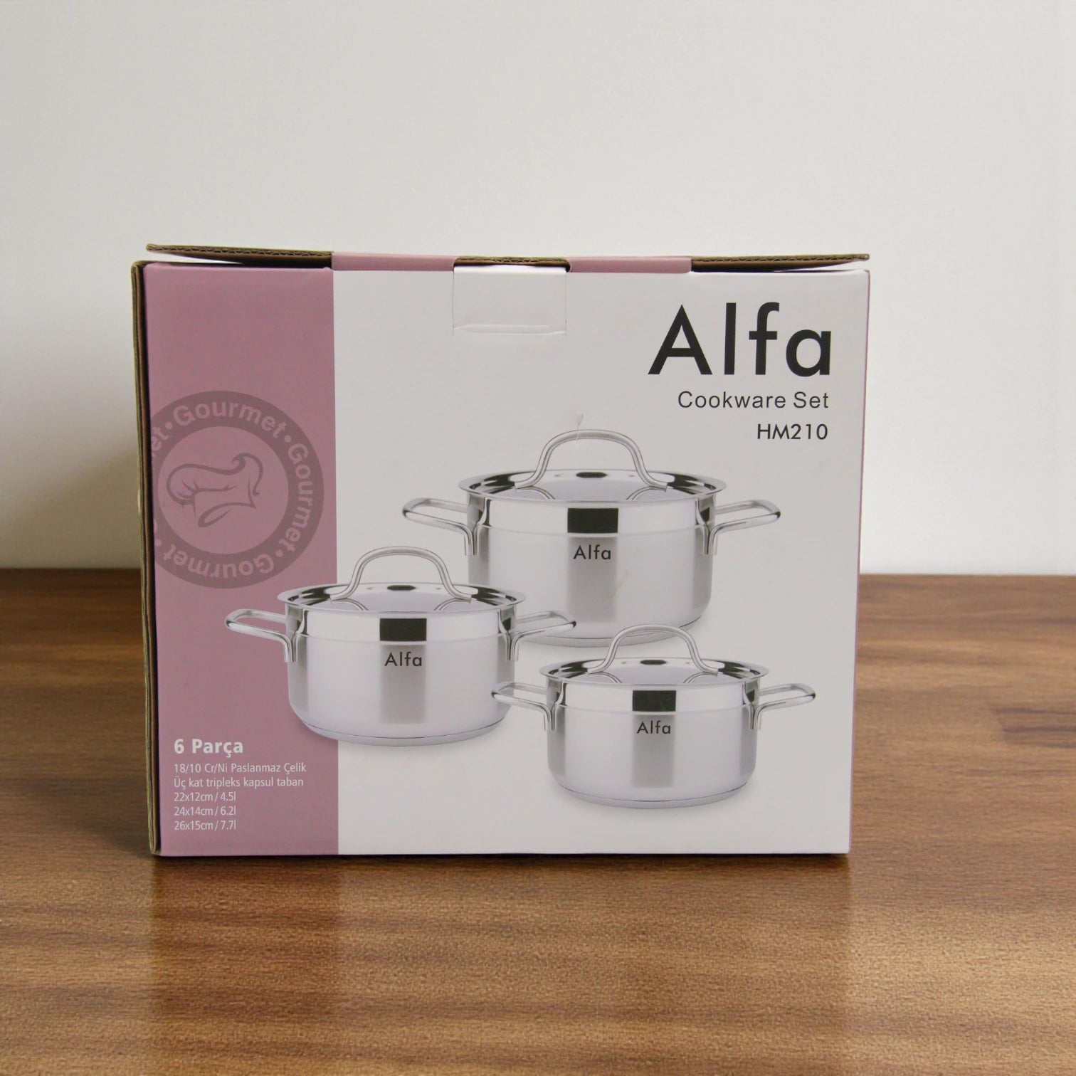 Alfa 6-Piece Stainless Steel Cookware Set HM210 – 18/10 CrNi Steel, Triplex Capsule Bottom, Durable Pots with Lids (4.5L, 6.2L, 7.7L) - Damoo