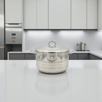 Astra Stainless Steel Cookware Set HM120 – 6-Piece Premium 18/10 Cr-Ni Steel, Triplex Capsule Bottom, Durable Pots with Lids (7.9L, 9.7L, 14.6L) for Healthy & Efficient Cooking - Damoo