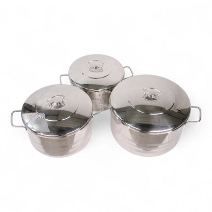 Astra Stainless Steel Cookware Set HM120 – 6-Piece Premium 18/10 Cr-Ni Steel, Triplex Capsule Bottom, Durable Pots with Lids (7.9L, 9.7L, 14.6L) for Healthy & Efficient Cooking - Damoo