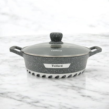 Telford 17 PCS Non-Stick Cookware Set TGC-17M – Eco-Friendly Granite Coated Die-Cast Aluminum Pots & Pans with Lids, Casseroles, Shallow Pot, Frying Pan & Silicone Spatula – Durable, Scratch-Proof, Easy to Clean - Damoo