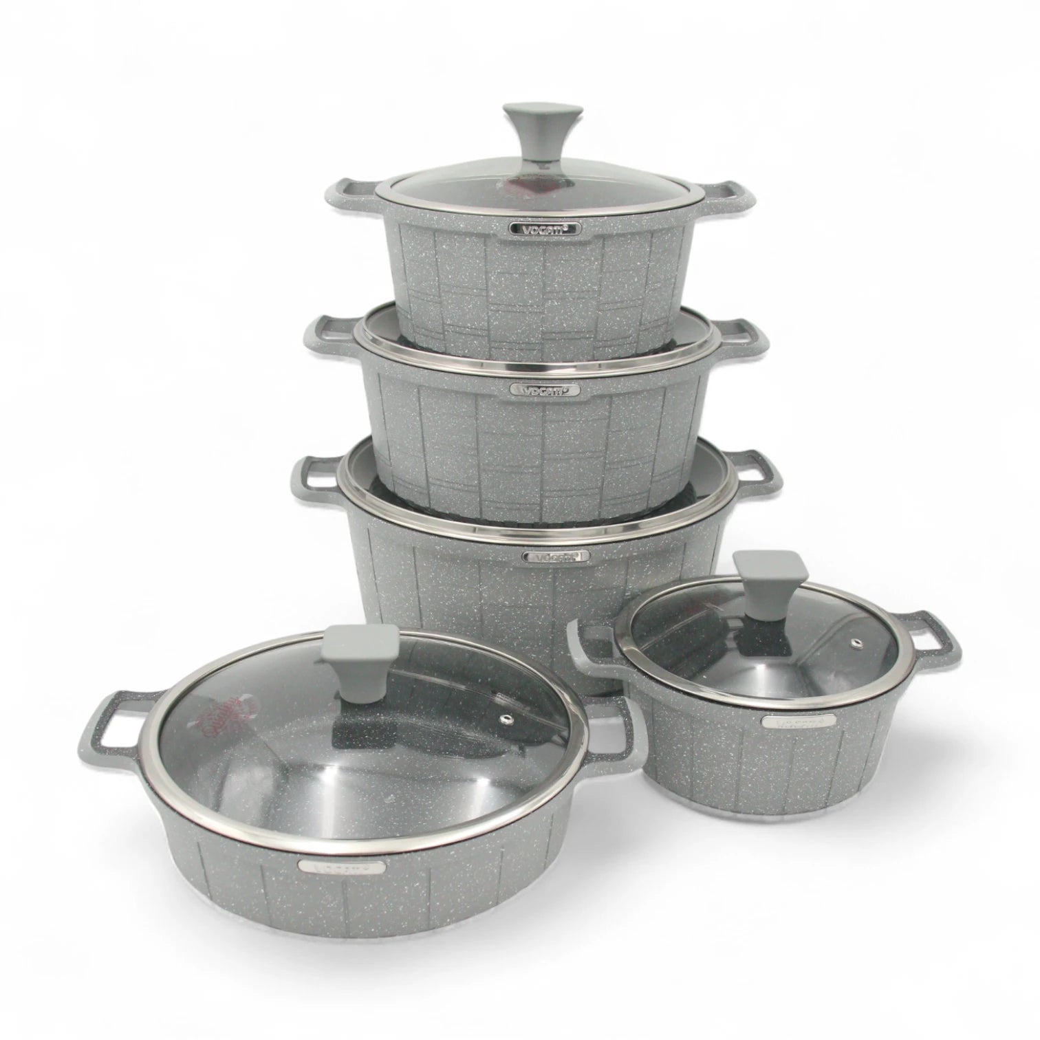 Vogati 10-Piece Die Cast Cookware Set – Granite Marble Coated Non-Stick Casserole Pots with Glass Lids – Heat Resistant, Anti-Scratch, Easy to Clean Cookware Set - Damoo