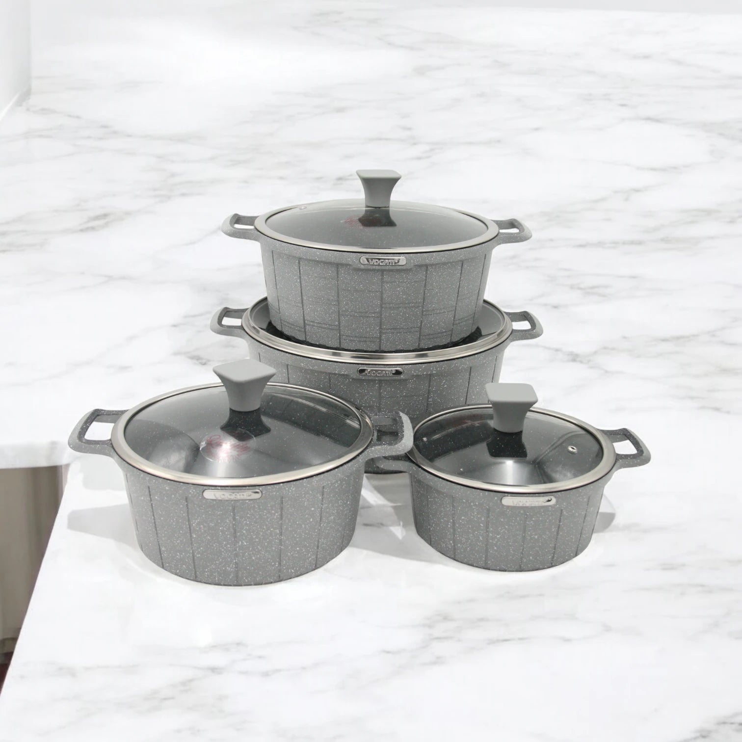 Vogati 10-Piece Die Cast Cookware Set – Granite Marble Coated Non-Stick Casserole Pots with Glass Lids – Heat Resistant, Anti-Scratch, Easy to Clean Cookware Set - Damoo