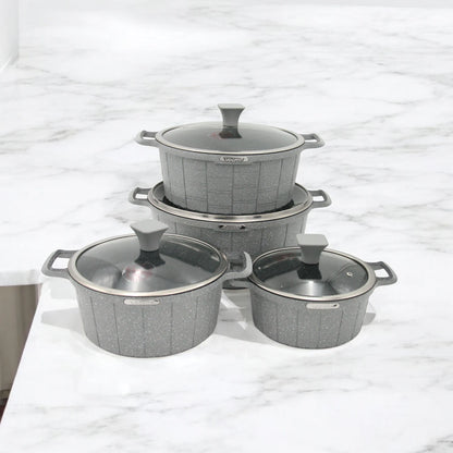 Vogati 10-Piece Die Cast Cookware Set – Granite Marble Coated Non-Stick Casserole Pots with Glass Lids – Heat Resistant, Anti-Scratch, Easy to Clean Cookware Set - Damoo
