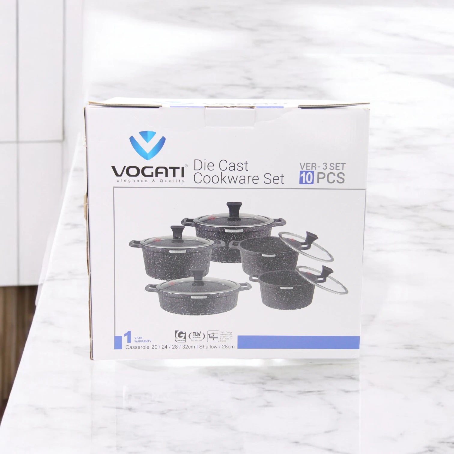 Vogati 10-Piece Die Cast Cookware Set – Granite Marble Coated Non-Stick Casserole Pots with Glass Lids – Heat Resistant, Anti-Scratch, Easy to Clean Cookware Set - Damoo
