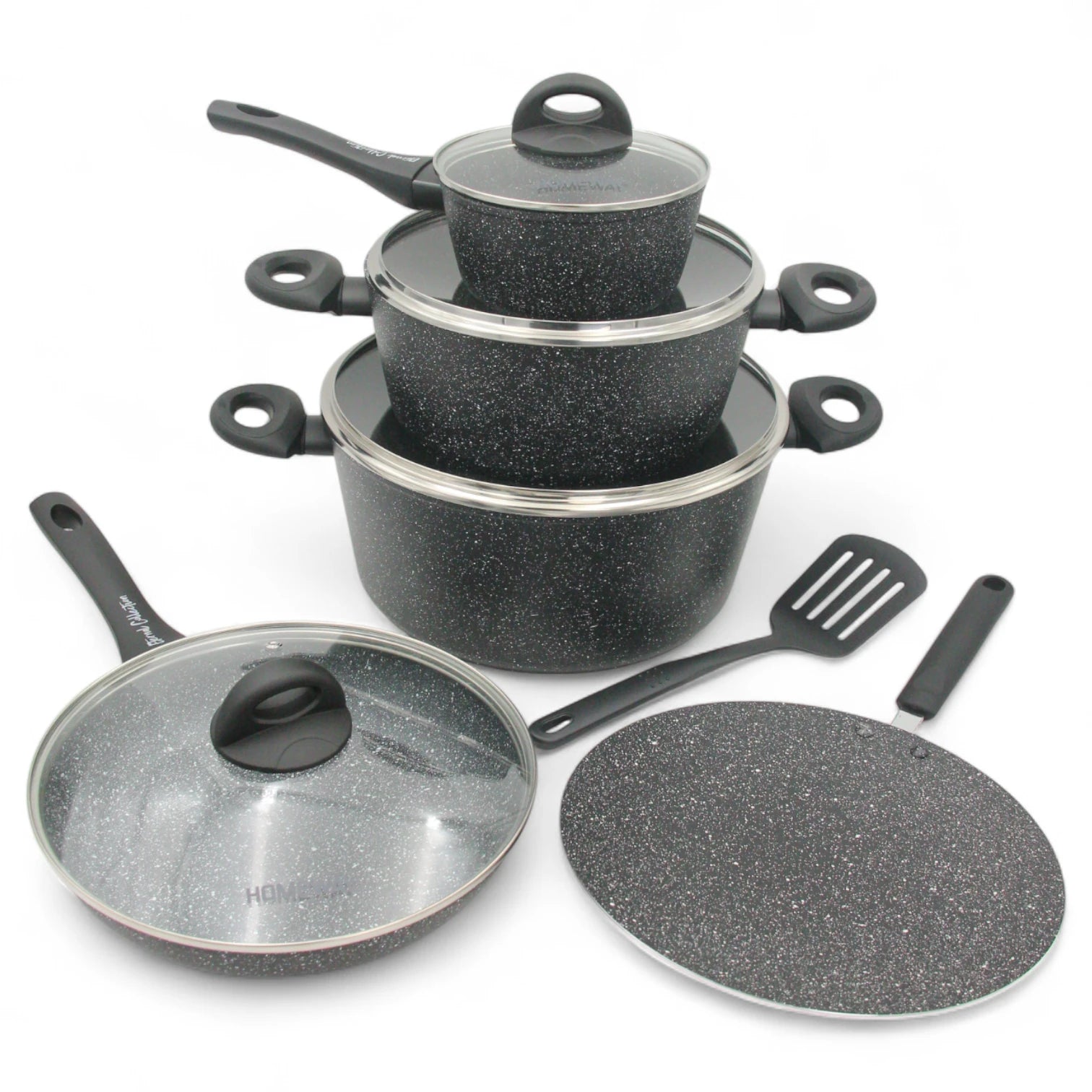 Homeway 10-Piece Marble Coated Cookware Set – Forged Non-Stick Casseroles, Fry Pan, Saucepan & Tawa with Lids | Eternal Collection