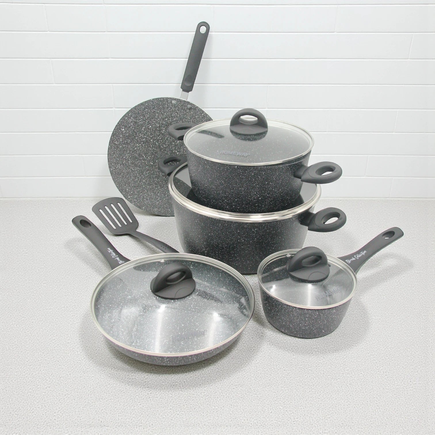 Homeway 10-Piece Marble Coated Cookware Set – Forged Non-Stick Casseroles, Fry Pan, Saucepan & Tawa with Lids | Eternal Collection