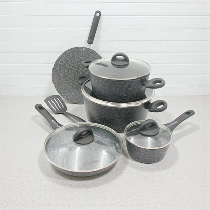 Homeway 10-Piece Marble Coated Cookware Set – Forged Non-Stick Casseroles, Fry Pan, Saucepan & Tawa with Lids | Eternal Collection