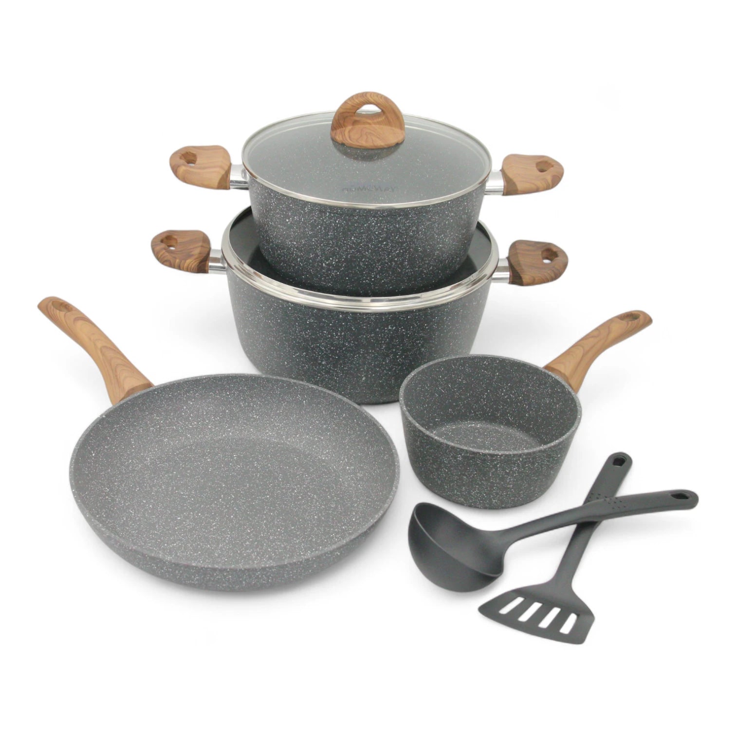 Homeway Granite Coated Cookware Set – 8 Pieces, 5-Layer Non-Stick Granite Coating, Induction Bottom, Durable Forged Construction, Healthy & Even Heat Distribution