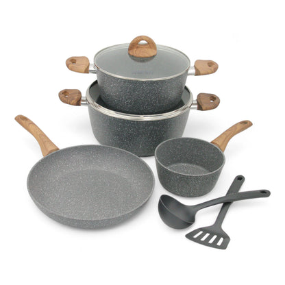 Homeway Granite Coated Cookware Set – 8 Pieces, 5-Layer Non-Stick Granite Coating, Induction Bottom, Durable Forged Construction, Healthy & Even Heat Distribution