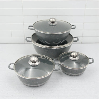 Hot Chef 10-Piece Non-Stick Cookware Set – Premium Granite Marble Casserole Pots with Glass Lids & Low Casserole, Durable, PFOA-Free, Healthy & Stylish Kitchen Set - Damoo