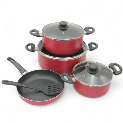 Delcasa 8-Piece Non-Stick Aluminium Cookware Set – Durable 3-Layer Construction, Casserole Pots with Glass Lids, Frypan & Nylon Spatula – Dishwasher Safe, PTFE & PFOA Free - Damoo