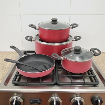 Delcasa 8-Piece Non-Stick Aluminium Cookware Set – Durable 3-Layer Construction, Casserole Pots with Glass Lids, Frypan & Nylon Spatula – Dishwasher Safe, PTFE & PFOA Free - Damoo