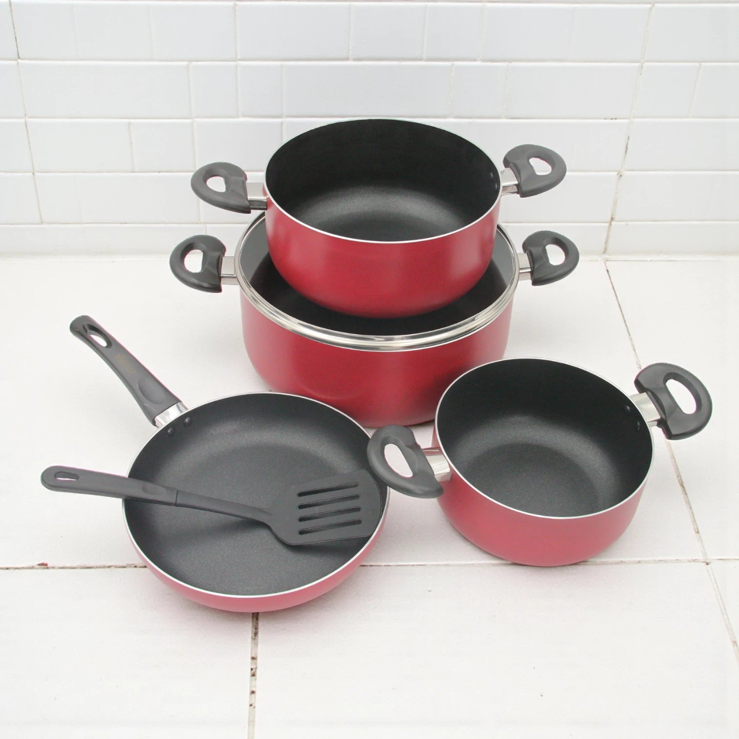 Delcasa 8-Piece Non-Stick Aluminium Cookware Set – Durable 3-Layer Construction, Casserole Pots with Glass Lids, Frypan & Nylon Spatula – Dishwasher Safe, PTFE & PFOA Free - Damoo