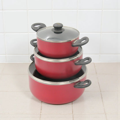 Delcasa 8-Piece Non-Stick Aluminium Cookware Set – Durable 3-Layer Construction, Casserole Pots with Glass Lids, Frypan & Nylon Spatula – Dishwasher Safe, PTFE & PFOA Free - Damoo