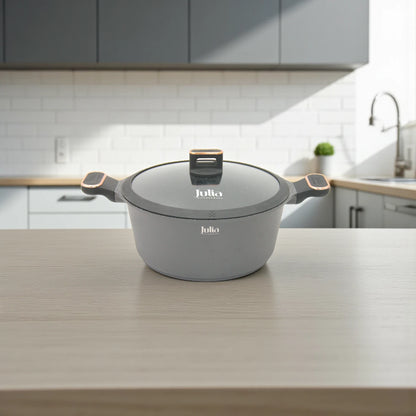 Julia Home & Kitchenware Non-Stick Cookware Set –8 Pieces, Die-Cast Aluminium Casseroles with Glass Lids, Marble Coating, Induction Compatible, PFOA-Free - Damoo