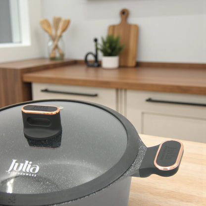 Julia Home & Kitchenware Non-Stick Cookware Set –8 Pieces, Die-Cast Aluminium Casseroles with Glass Lids, Marble Coating, Induction Compatible, PFOA-Free - Damoo