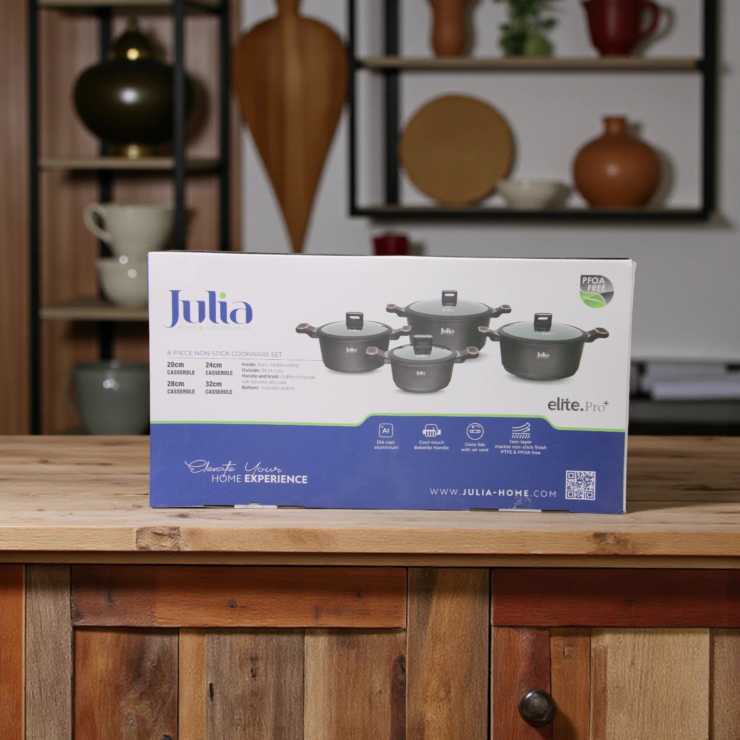 Julia Home & Kitchenware Non-Stick Cookware Set –8 Pieces, Die-Cast Aluminium Casseroles with Glass Lids, Marble Coating, Induction Compatible, PFOA-Free - Damoo